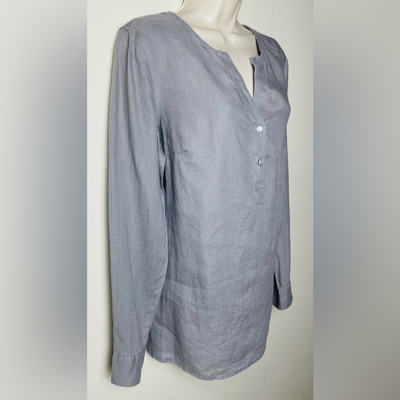 Jones New York Womens 100% Linen Popover Tunic Top Size M Gray L/S Roll Tab - Picture 4 of 13